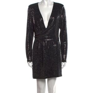 Ramy Brook Blair Womens Cocktail Dress Size 4 Black Long Sleeve V-Neck Sequined